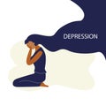 Vector illustration of woman or girl in stress