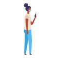 Vector illustration of the black woman texting while walking with a surgical mask