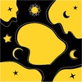 vector illustration of black and yellow abstract liquid background with moon and star motif Royalty Free Stock Photo