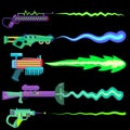 Vector illustration of blasters shooting a beam. concept drawing of alien weapons.