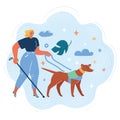 Vector illustration of blind woman walking with her dog guide in a park Royalty Free Stock Photo