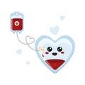 Vector illustration of blood donation. Cartoon character heart getting blood for world donor day. Royalty Free Stock Photo