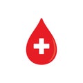 Vector illustration of a blood drop with plus, red icon in flat style on a white background Royalty Free Stock Photo