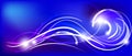Vector illustration of blue abstract background with magic neon light curved lines