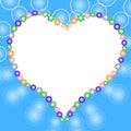 Blue background, blue card, with beads, a beautiful heart of bubbles and beads on a blue background