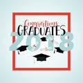 Vector illustration on blue background congratulations on graduation 2018, design for the graduation party Royalty Free Stock Photo