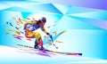 Vector illustration blue background in a geometric triangle of XXIII style Winter games. Olympic speedskater athlete speed skating Royalty Free Stock Photo