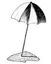 Vector illustration blue beach umbrella isolated on white background drawn in strokes. Royalty Free Stock Photo