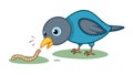 Blue Bird Eating Worm Vector Art, vector design Generative AI Royalty Free Stock Photo