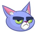 Vector illustration of blue cat head cartoon style. Grumpy cat cartoon icon.