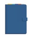 Vector illustration of blue diary with hard cover and colorful b