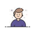 Vector illustration of blue icon in flat line style. Linear blue cute and happy man.