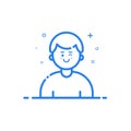 Vector illustration of blue icon in flat line style. Linear blue cute and happy man.