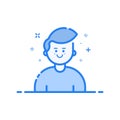 Vector illustration of blue icon in flat line style. Linear blue cute and happy man.