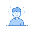 Vector illustration of blue icon in flat line style. Linear blue cute and happy man.