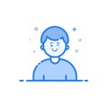 Vector illustration of blue icon in flat line style. Linear blue cute and happy man.