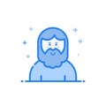 Vector illustration of blue icon in flat line style. Linear cute and smiling hipser man with beard..