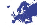 Blue Map of Europe With Countries on White Background Royalty Free Stock Photo