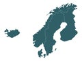 Blue Map of Scandinavia on White Background Royalty Free Stock Photo