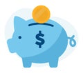 Vector illustration of blue piggy bank with a coin Royalty Free Stock Photo
