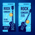 Vector illustration blue rock festival ticket design template with guitar