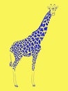 Vector illustration of a blue silhouette giraffe. Print, emblem of zoo, logo