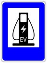 Vector illustration of a blue traffic sign showing two cables for charging electric cars Royalty Free Stock Photo