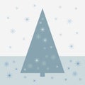 Vector illustration of a blue triangular Christmas tree on winter snow with snowflakes Royalty Free Stock Photo