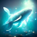 vector illustration of a blue whale on a dark background with light effects AI generated Royalty Free Stock Photo