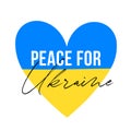 Vector illustration with Blue and Yellow love heart shape as a flag with Peace for Ukraine lettering isolated on white background Royalty Free Stock Photo