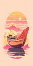 Vector illustration of a boat ships in the sea at sunset