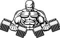 Vector illustration. Bodybuilder with dumbbell. Logo sports association. Sticker.