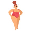 Vector illustration of bodypositive woman in swimsuit isolated on white.