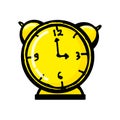 Vector illustration of bold black outline yellow alarm clock icon isolated on white background. hand drawn vector. doodle statione Royalty Free Stock Photo