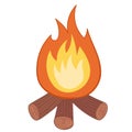 Vector illustration bonfire on the wood on white isolated background. Flat illustration Royalty Free Stock Photo