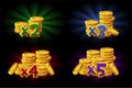 Vector illustration of bonus X2, X3, X4, X5 coins in the game.