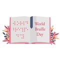Vector illustration of book with braille alphabet for World Braille Day celebration banner. Vector illustration of a Royalty Free Stock Photo
