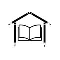 Vector illustration of books and pencils forming a house. Suitable for logo of library, printing, stationery shop, etc