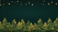 vector illustration of a border of lush green fir branches and golden lights