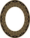 border ornament design pattern on a frame, oval in shape, gold color and black background Royalty Free Stock Photo