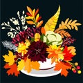 Vector illustration of a bouquet of autumn flowers on a dark background Generative AI Royalty Free Stock Photo