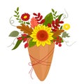 Vector illustration bouquet of autumn flowers in kraft paper packege Royalty Free Stock Photo
