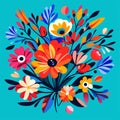 Vector illustration of a bouquet of colorful flowers in a flat style. AI Generated