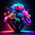 Vector illustration of a bouquet of flowers in a vase on a dark background AI Generated Royalty Free Stock Photo
