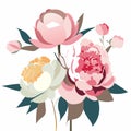 Vector illustration of a bouquet of peonies in pastel colors AI Generated