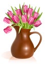 Pink tulips in clay pitcher Royalty Free Stock Photo