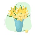 Vector illustration of a bouquet of yellow daffodils in a vase. Royalty Free Stock Photo