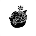Vector illustration of a bowl of fruit black silhouette.