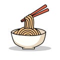 Vector illustration of bowl, noodles and chopsticks in minimalist and flat style