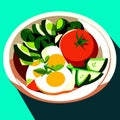 vector illustration of a bowl of salad with tomatoes, cucumber and eggs AI generated